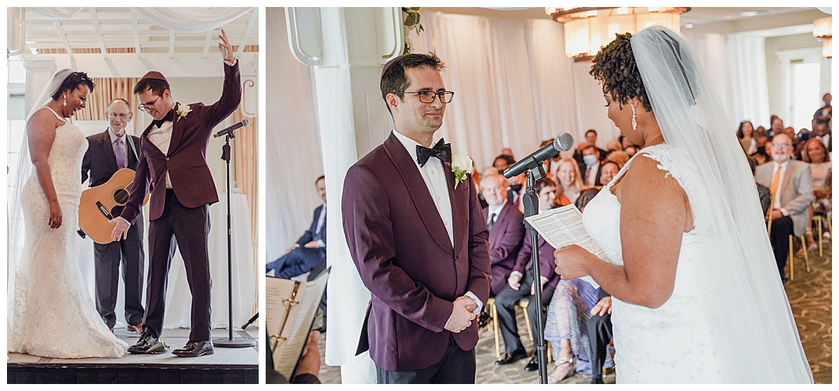 Couple recite their vows during Jewish wedding ceremony.